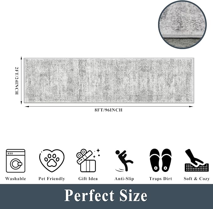 Runner Rug 2x8 Washable Hallway: Non Slip Kitchen Runners - Image 2