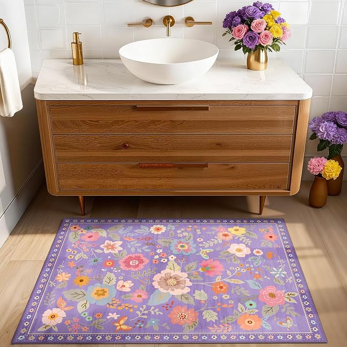 RELEANY Floral 2x3 Area Rugs Washable Print Boho Cute Carpet Non Slip Flower - Image 8