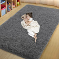 qulint 4x6 Bedroom Area Rug, Soft Fluffy Dark Grey Rug by QULINT