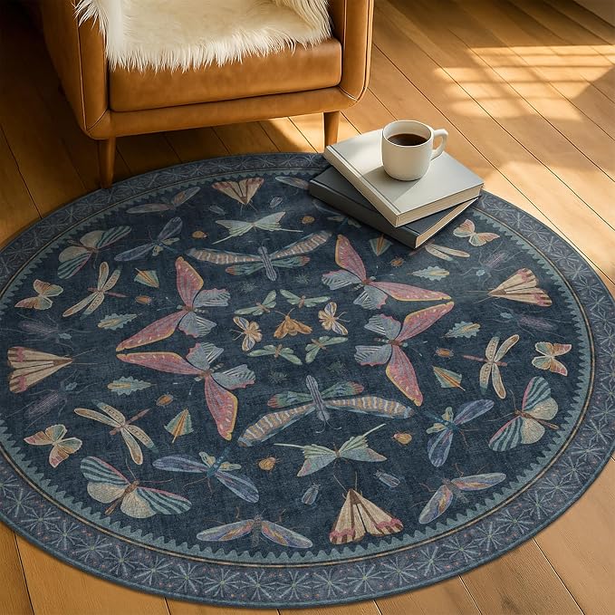 5ft Round Dark Blue Rug for Entryway Indoor, Soft Washable Circle Throw Rug for - Image 3
