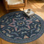 Vintage Dark Blue 4ft Round Area Rug, Washable Soft Circle Rug - Image 3