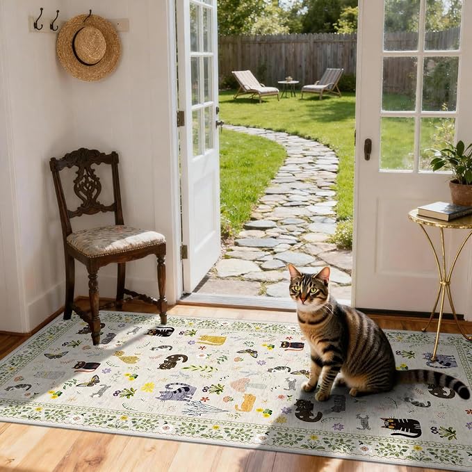 2x5 Washable Rug Runner, Non Slip Low Pile Hallway Cat Runner Rug, Stain - Image 7