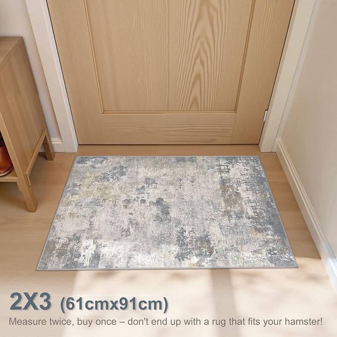 UERMEI 2x3 Entryway Area Rug: Washable Neutral Modern Abstract Small Rug - Image 3