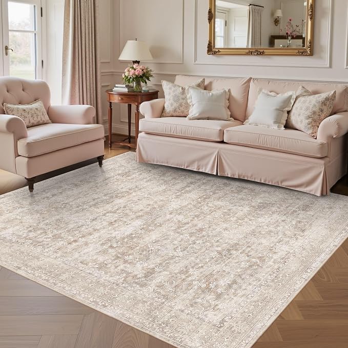Latte&Fog Washable Beige Rugs for Bedroom, Vintage 5x7 Area Rug for Living Room - Image 3
