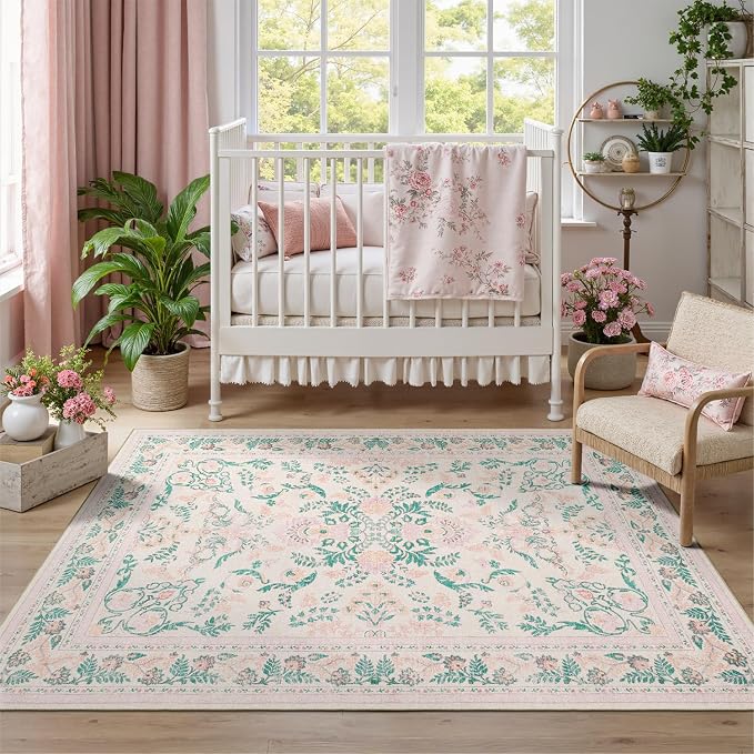 DCX 4x6 Pink Rug, Floral Rug for Girl’s Bedroom, Cute Soft Low Pile Non Slip - Image 2