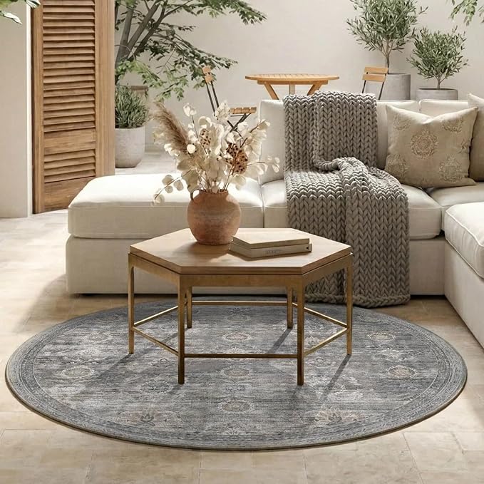 Rugxara 4ft Circle Rug, Soft Round Rug, Washable Non Slip Boho Area Rug by Rugxara