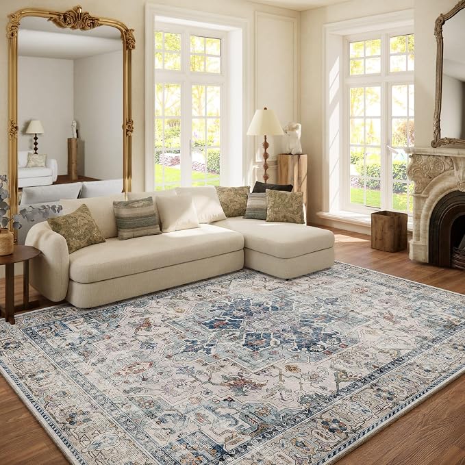 6x9 Area Rugs for Living Room: Washable Bedroom Rug Boho Vintage Rugs Stain by palohom