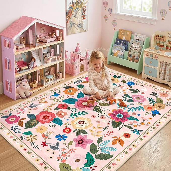 RELEANY Floral 8x10 Area Rugs Washable Print Boho Cute Carpet Non Slip Flower - Image 8