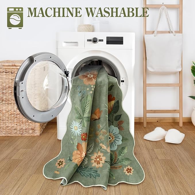 Lahome Floral Rugs for Entryway, 2X3 Washable Kitchen Rugs Ultra-Thin Soft Rug - Image 5