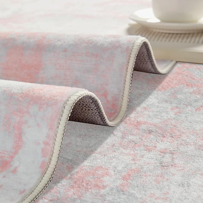 Latte&Fog 3x5 Entryway Pink Area Rugs, Modern Abstract Washable Rugs - Image 6