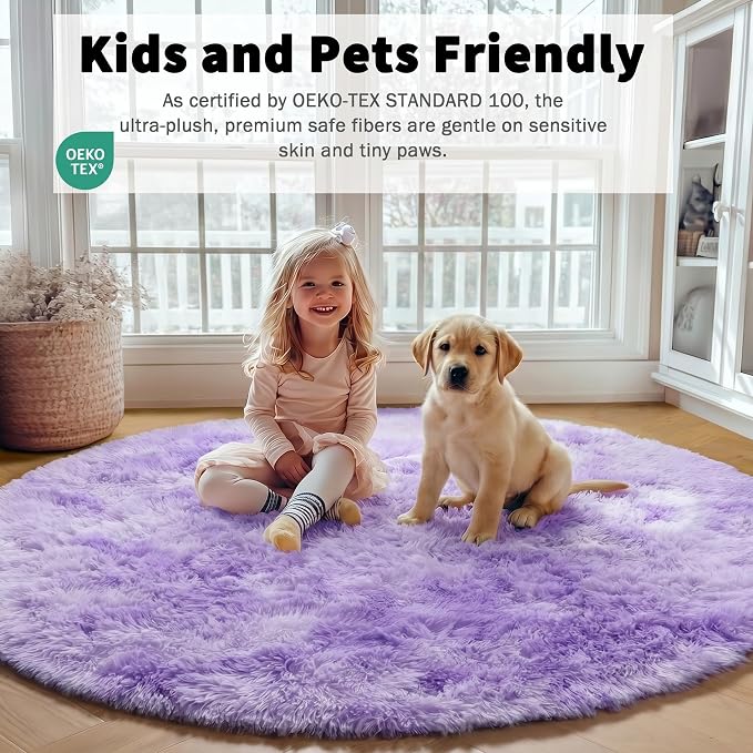 ONASAR Tie-Dyed Purple Round Area Rug 4ft, Soft Bedroom Circle Rugs Floor Mats - Image 4