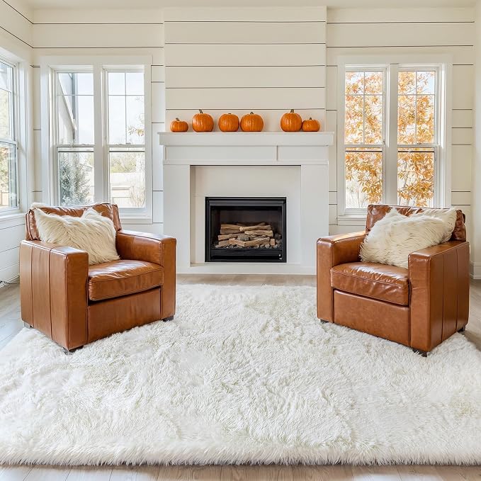 KICHOWUA Thick Area Rug 4x6 Cream White Fluffy Shag - Image 9
