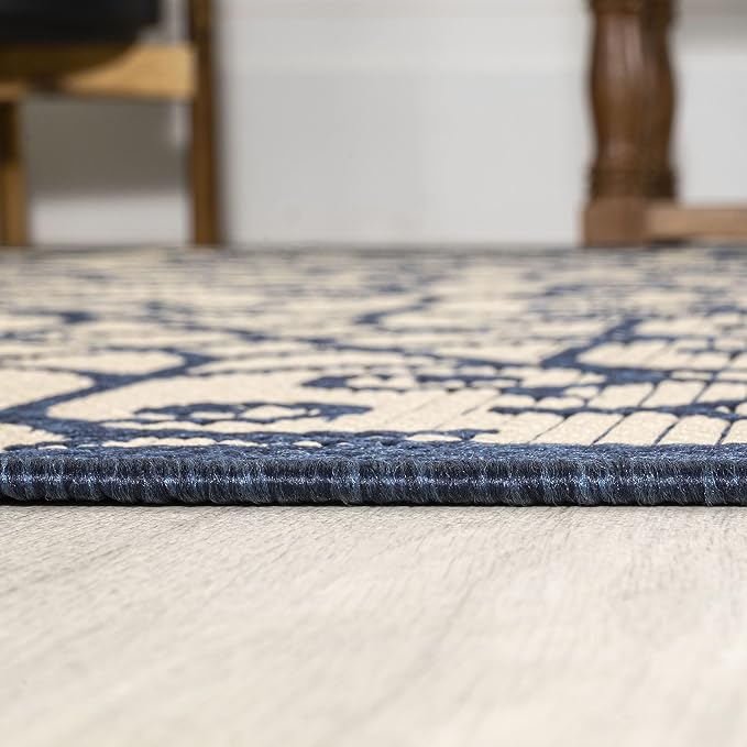 JONATHAN Y Vintage Filigree Indoor Outdoor Area Rug 8X10 Navy/Beige, Madrid - Image 6