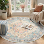 RELEANY Area Rugs Round 4ft Washable Non-Slip, Floral Vintage Distress - Image 2