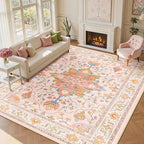 RELEANY Area Rugs Large 9'x12' Washable Non-Slip, Floral Vintage Distress - Image 2