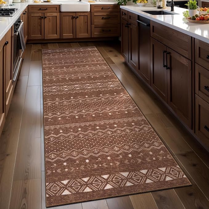 SERISSA 2x6 Kitchen Runner Rug, Washable Non-Slip Coffee Brown Boho Rug by SERISSAHomeDecorCollection