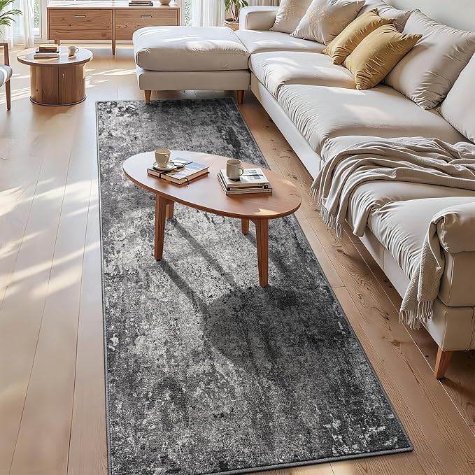 3x8 Black Rug Runners for Hallways Kitchen Runner Rug Non Slip Washable Black by OmpaaHomeDecor