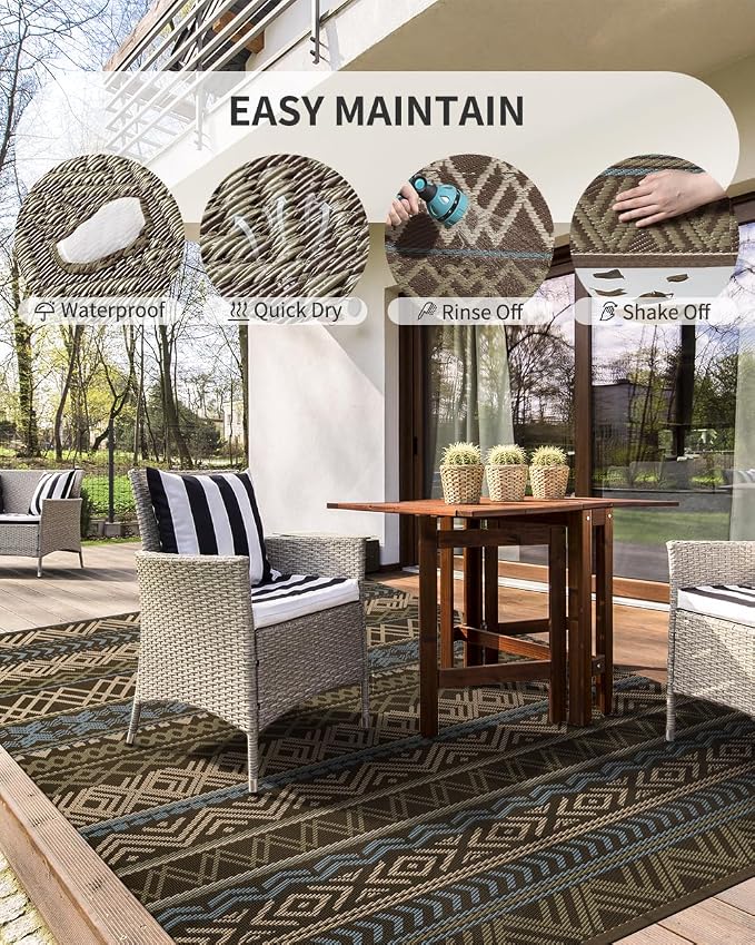 MontVoo Outdoor Rug Carpet Waterproof-Patio Rug Mat 8x10 Reversible RV Outdoor - Image 3