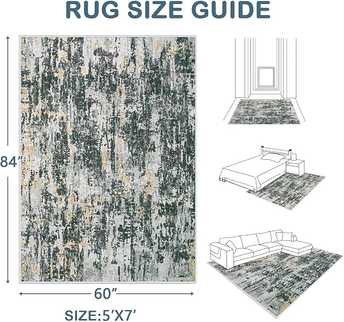 Area Rugs 5x7 Living Room: Washable Rug Modern Abstract Rugs Soft Non Slip - Image 2