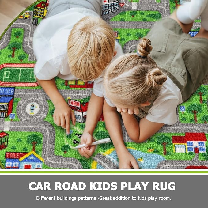 Capslpad Green Car Road Kid Rug Carpet Playmat - Image 4