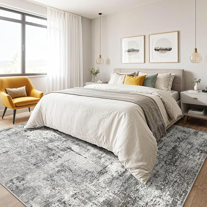 10x12 Area Rug Living Room: Washable Large Abstract Neutral Modern Soft Gray - Image 4