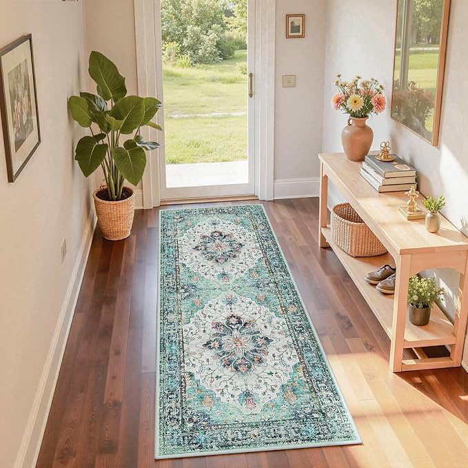 RELEANY Area Rugs Runner 2'x6' Washable Non-Slip, Floral Vintage Distress by RELEANY