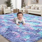 Rainbow Fluffy Rugs for Girls Bedroom: 5x7 Large Shag High Pile Area Rug by PLHXFRSoftAreaRugs