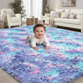 Rainbow Fluffy Rugs for Girls Bedroom: 6x9 Large Shag High Pile Area Rug by PLHXFRSoftAreaRugs