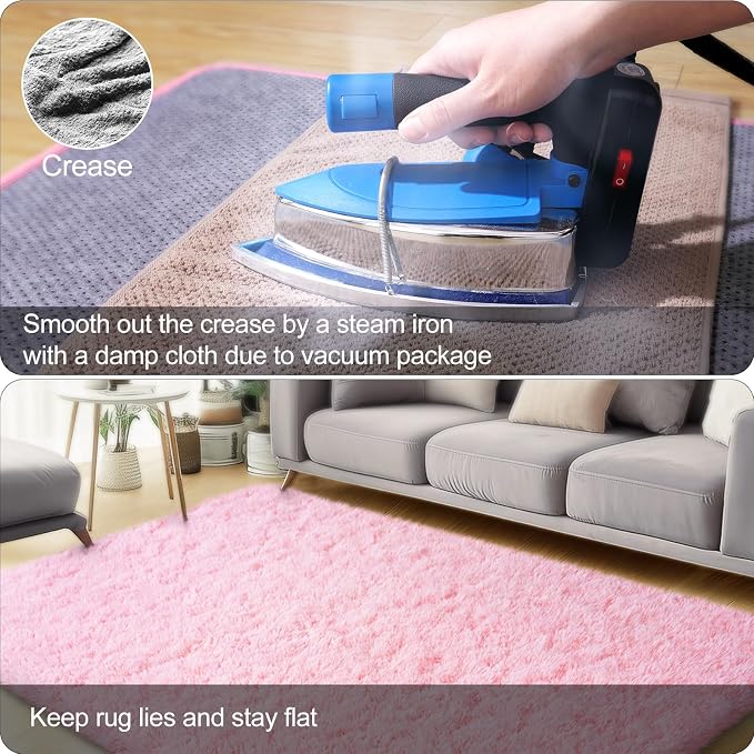 qulint Pink Rugs for Bedroom Girls, 2x3 Fluffy Area Rugs for Living Room Soft - Image 8