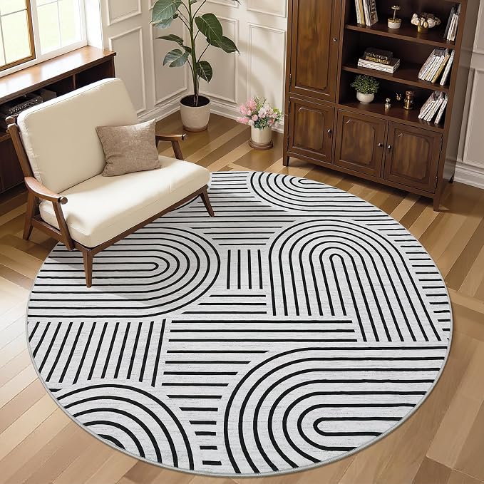 Washable Rug 4ft Area Rugs for Living Room, Abstract Rug for Bedroom, Soft by ROYHOME