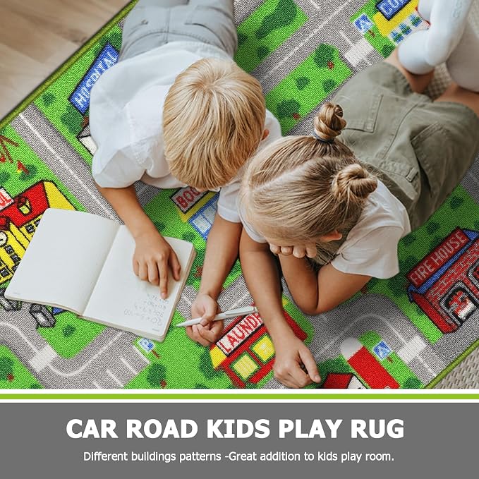 Capslpad Green Car Road Kid Rug Carpet Playmat - Image 5