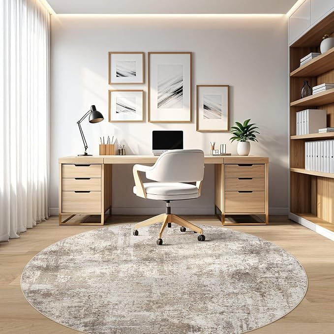 7ft Round Rug Living Room Rugs: 7x7 Washable Circle Large Abstract Modern Soft - Image 7
