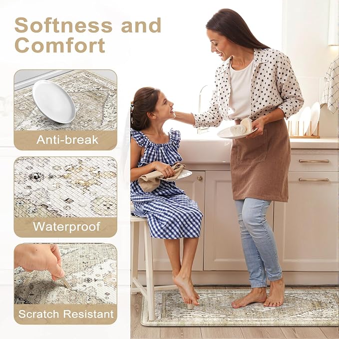 Collive Boho Kitchen Mats for Floor 2 Piece, Cushioned Anti Fatigue Kitchen Mat - Image 4