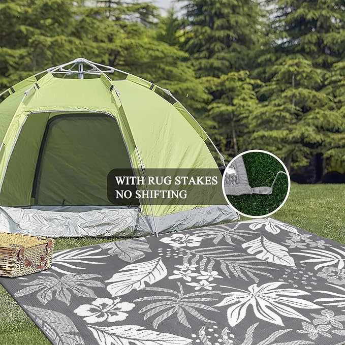 Pauwer Waterproof Outdoor Rug 8x10, Reversible Plastic Straw Patio Camping Rug - Image 6