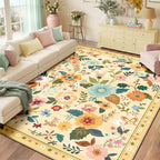RELEANY Floral 8x10 Area Rugs Washable Print Boho Cute Carpet Non Slip Flower by RELEANY