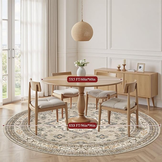 8ft Round Vintage Living Room Area Rug - Image 5