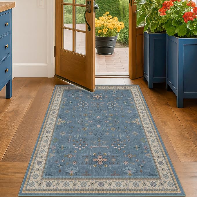 Washable Blue Rugs for Entryway Indoor by HazoHaus