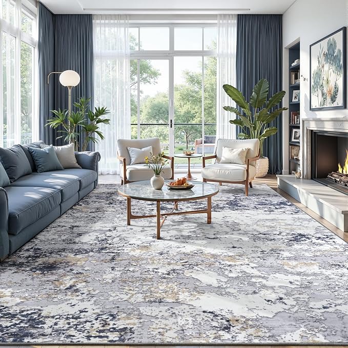 Toneed Abstract Area Rug Modern Washable Rug Soft Non Slip Rug Low Pile - Image 4