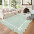 GarveeHome Scalloped Bow Rug for Living Room, Sage Green Rug for Dorm, Washable by GarveeHome