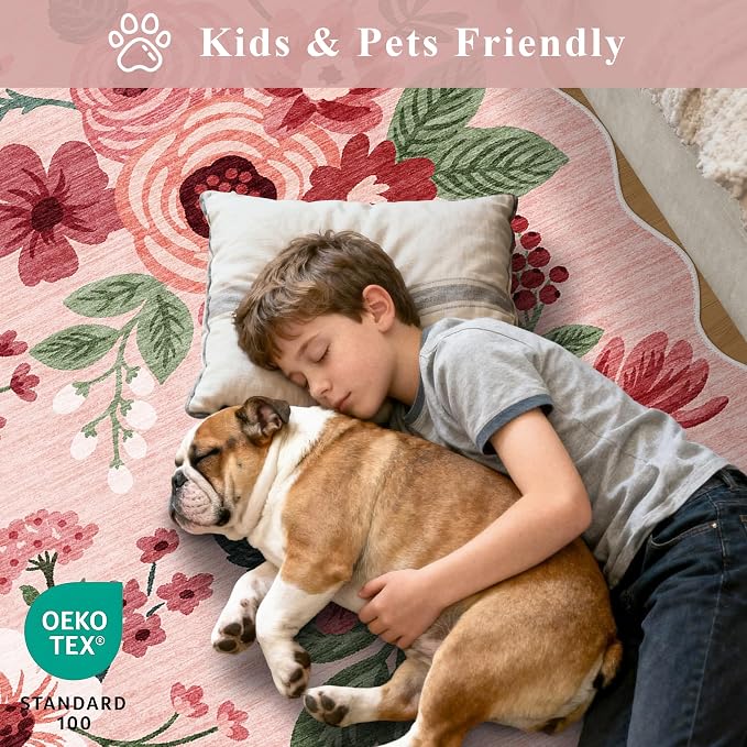 DUKINO 5x7 Area Rug, Floral Washable Rugs - Image 4