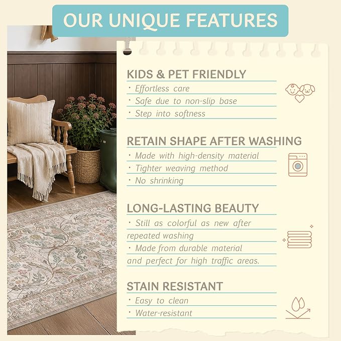 Moss Green Washable Entry Rugs 2x3, Indoor Door mat, Throw Small Rug - Image 6