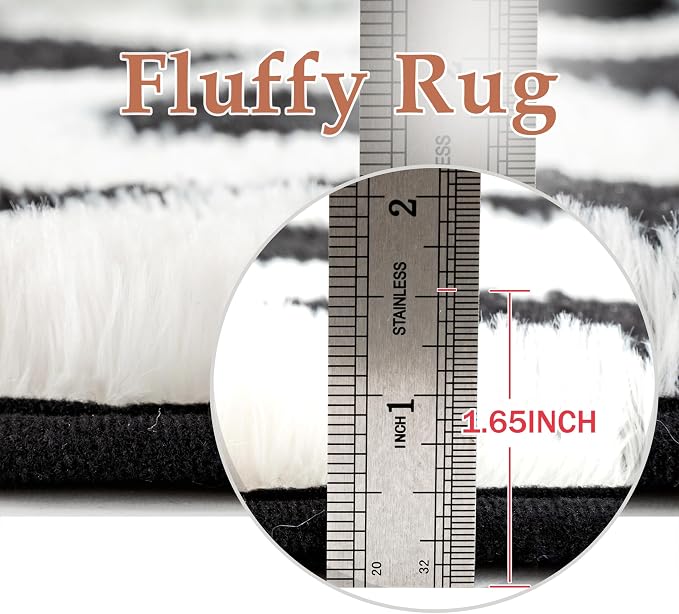 PureCozy Checkered Rug 5x8 Fluffy Shag Living Room Black and White Area Rug - Image 2