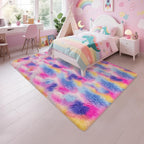 Rainbow Area Rugs 5x8 ft, Tie-Dyed Unicorn Fluffy Fuzzy Shaggy Carpet Soft - Image 3