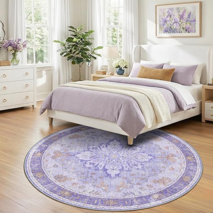 RELEANY Area Rugs Round 7ft Washable Non-Slip, Floral Vintage Distress - Image 2