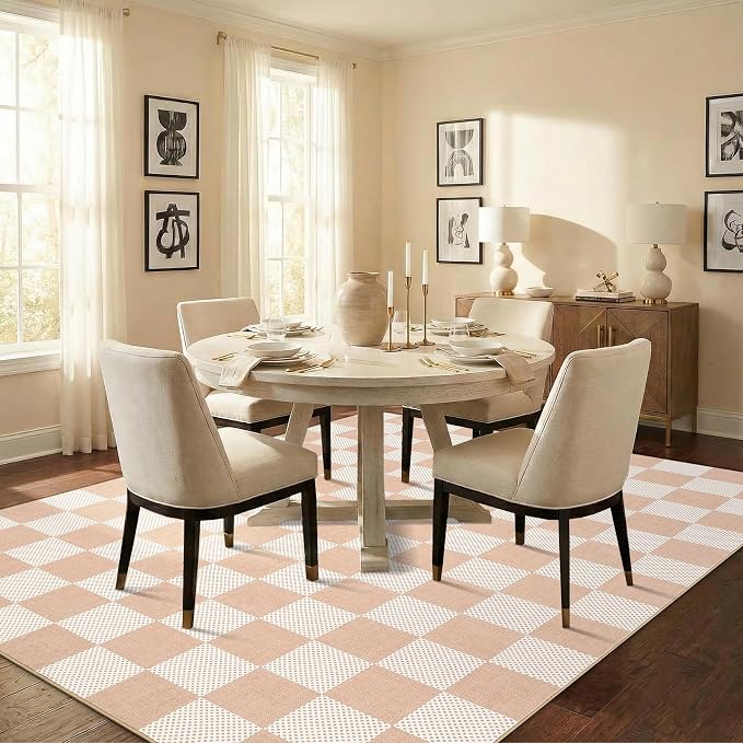GarveeHome Checkered Blush Beige Neutral 8x10 Area Rug - Image 3