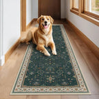 Dark Green Washable Kitchen Runner Rug, Stain Resistant Rugs - Image 3