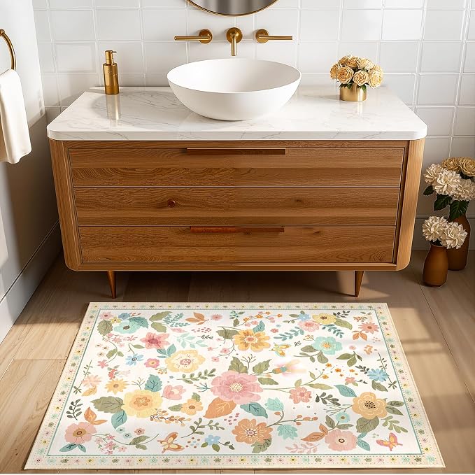 RELEANY Floral 2x3 Area Rugs Washable Print Boho Cute Carpet Non Slip Flower - Image 8