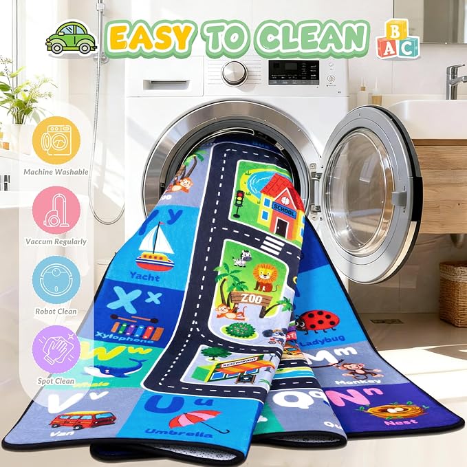Car Rug Playmat, City Road Map Kids Rug, Educational Learning Play Mat - Image 6