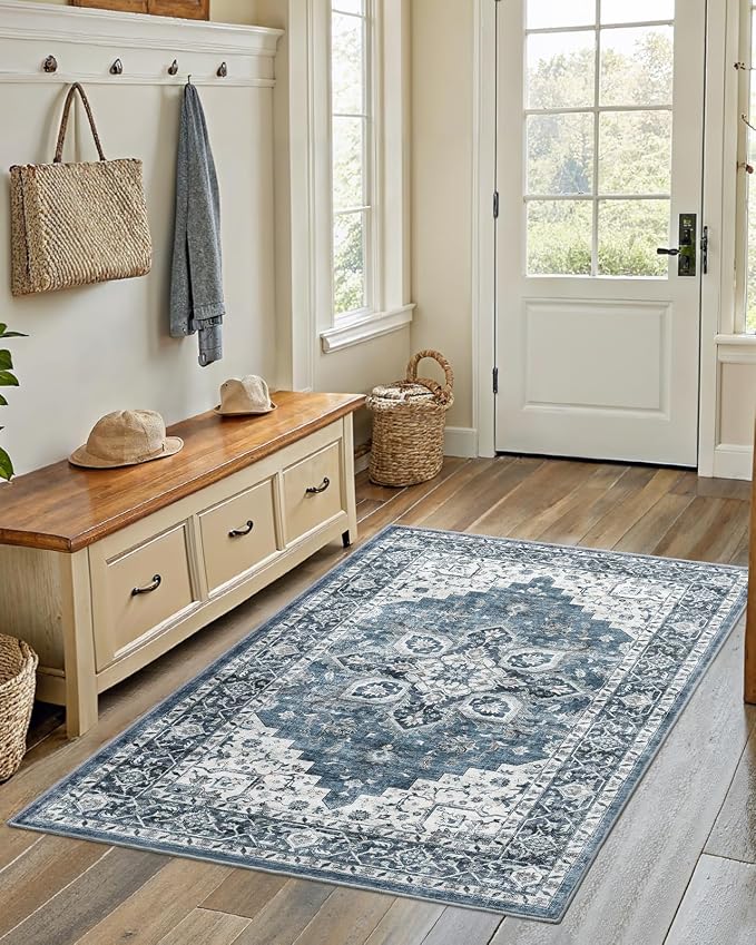 AMADA HOMEFURNISHING 3x5 Washable Area Rug, Low-Profile Entryway Rug - Image 3