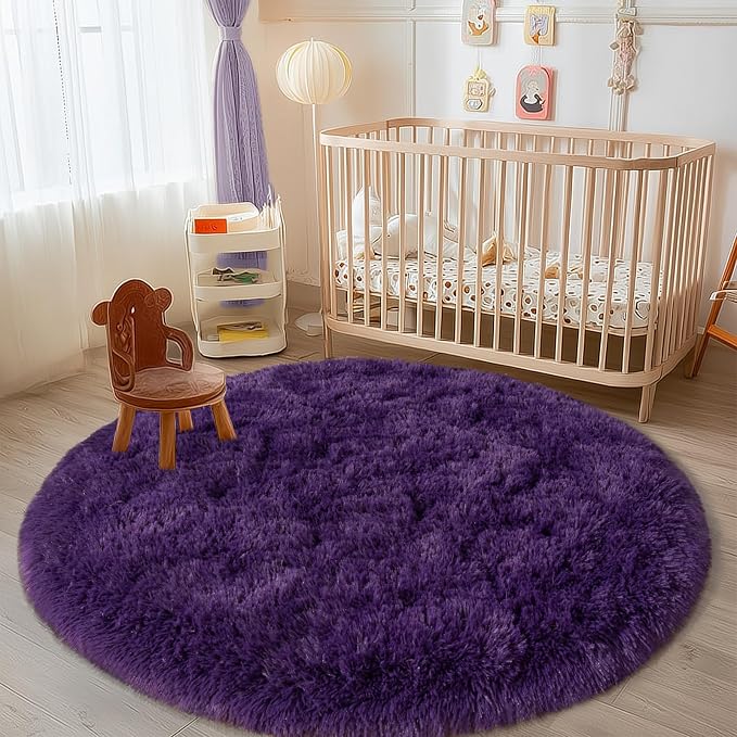 Round Purple Rug for Bedroom, 4 ft Circle Area Rugs for Living Room, Soft - Image 5